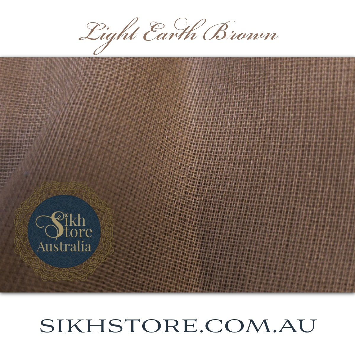 Light earth brown fabric swatch with Sikh Store Australia logo and text.